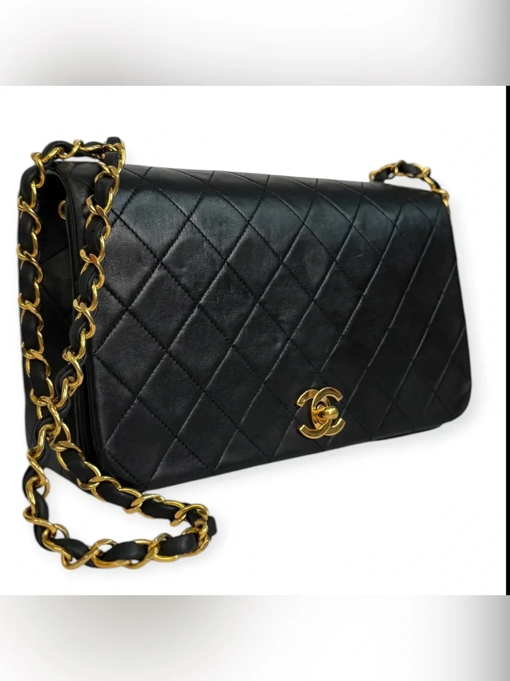 Vintage CHANEL Black Quilted Lambskin Shoulder Bag with Gold Hardware